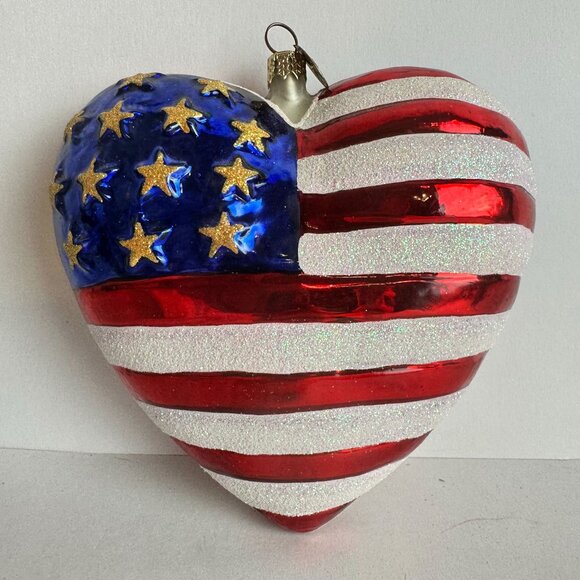 Other - Christopher Radko Stars and Stripe 4" Heart Blown Glass Ornament American Flag